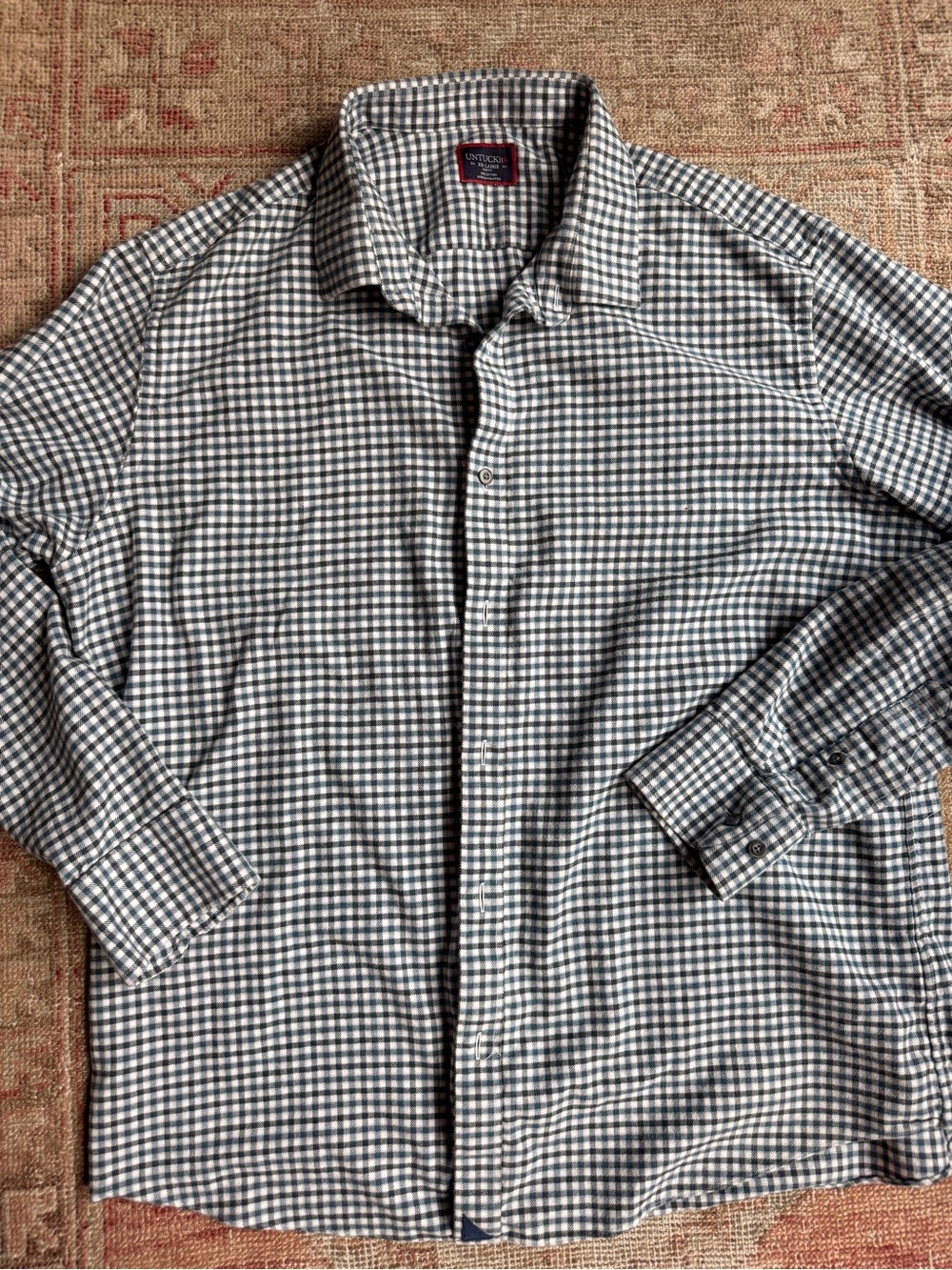UNTUCKit Men’s Navy and White Gingham Button-Down Shirt